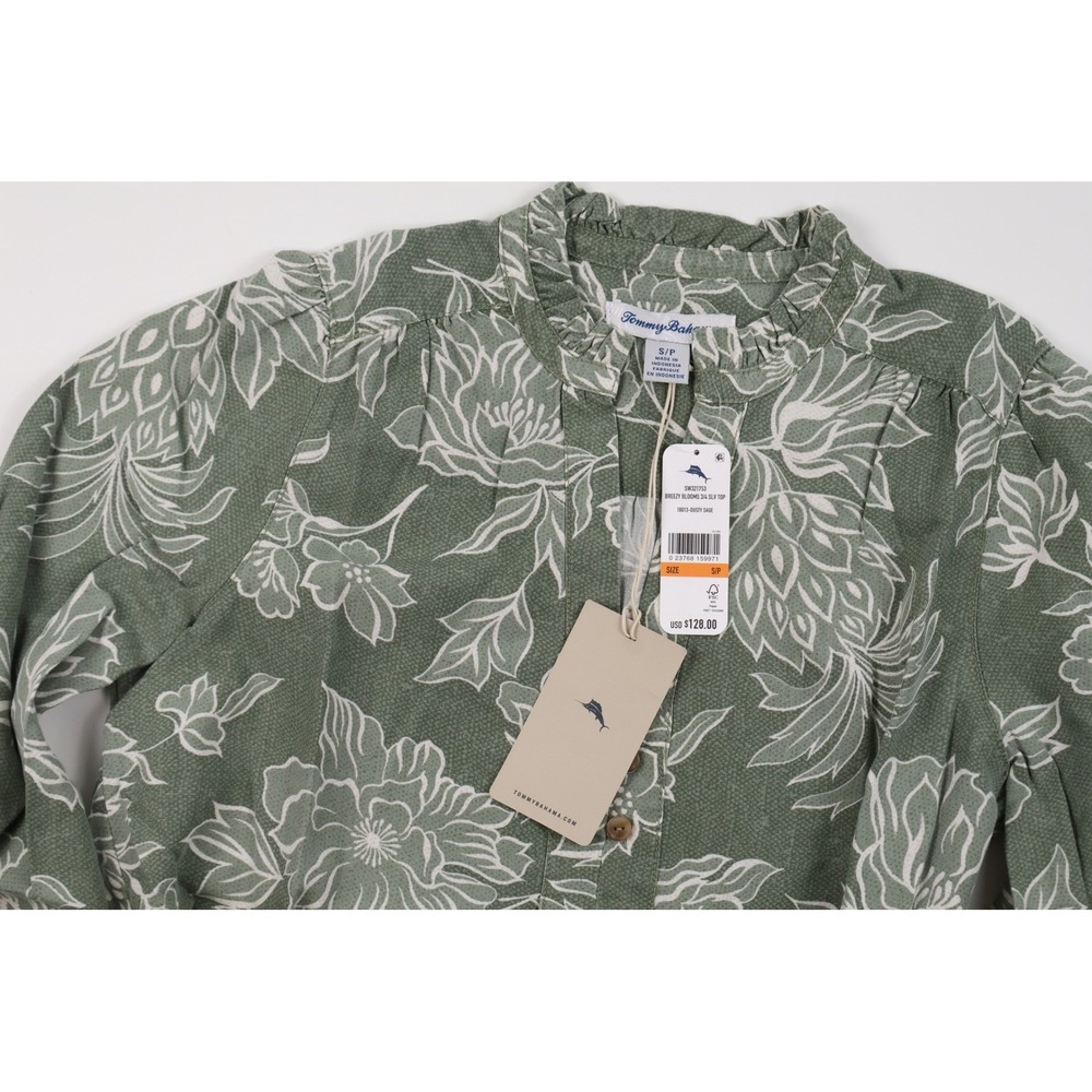 Tommy Bahama Breezy Blooms 3/4 SLV Top Dusty Sage Floral Small NWT $128 - Picture 5 of 5